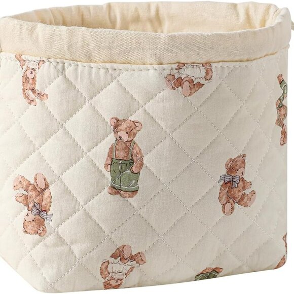 Cotton Quilted Drawstring Makeup Bag with Canvas Lining,Coquette Aesthetic Cute - Picture 2 of 6